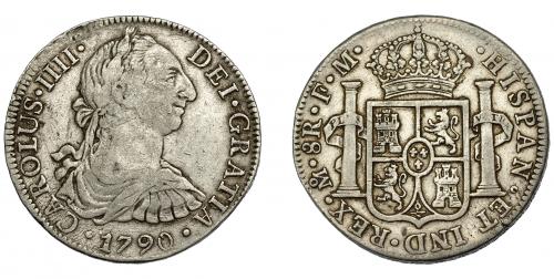 324   -  CARLOS IV. 8 reales. 1790. Numeral del rey IIII. México. FM. VI-786. Escasa.