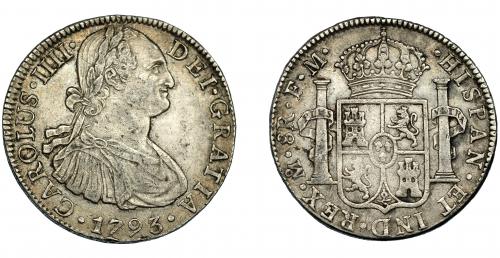 325 - CARLOS IV. 8 reales. 1793. México. FM. VI-789. Pequeñas marcas. MBC/MBC-.