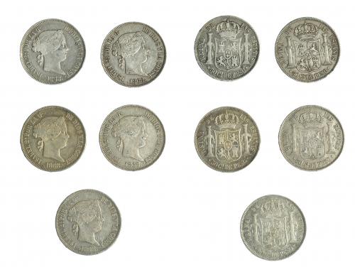 339   -  ISABEL II. Lote 5 monedas 5 centavos de peso. Manila. 1868. Calidad media. MBC.