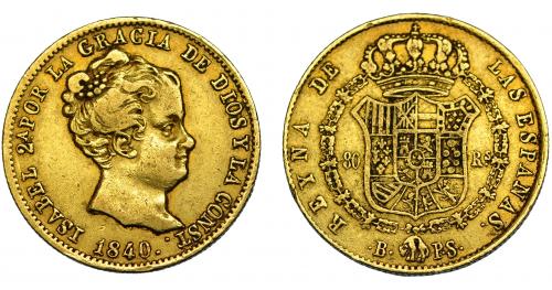 355 - ISABEL II. 80 reales. 1840. Barcelona. PS. VI-582.