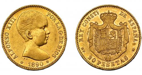 369 - ALFONSO XIII. 20 pesetas. 1890 *18-90. Madrid. MPM. VII-194. EBC-.