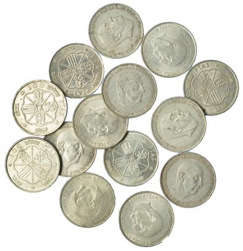 374   -  Lote 14 monedas de 100 pesetas de 1966. MBC+/EBC.