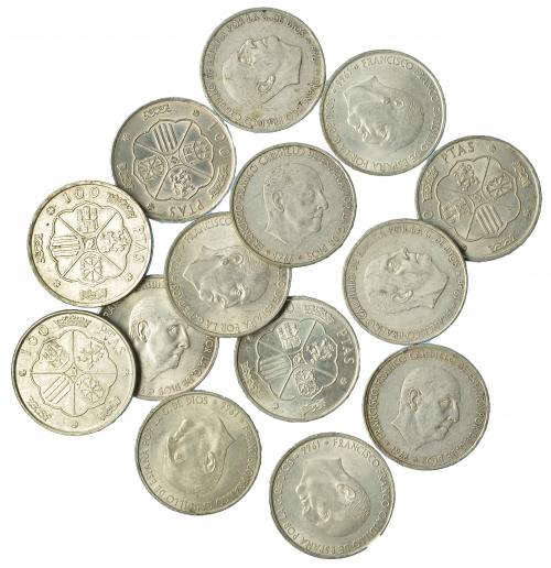374 - Lote 14 monedas de 100 pesetas de 1966. MBC+/EBC.