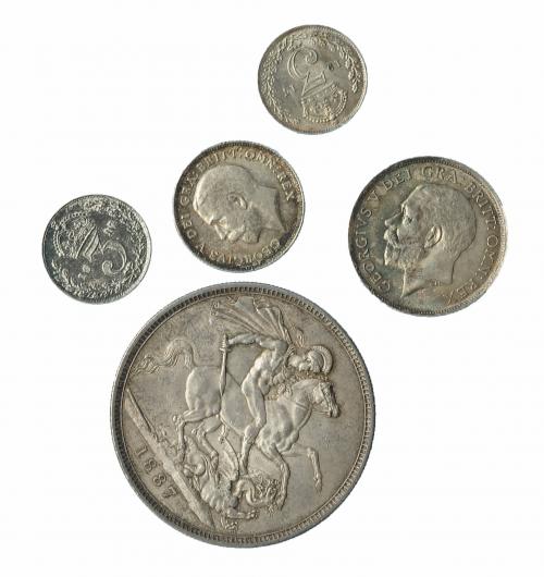 390 - GRAN BRETAÑA. Lote 5 monedas de plata. MBC+/EBC.