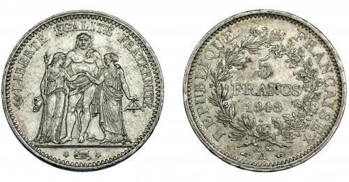 402   -  FRANCIA. 5 francos. 1848. A. KM-756.1. MBC+.