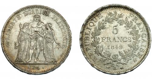 403   -  FRANCIA. 5 francos. 1849. A. KM-756.1. EBC-.
