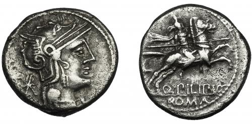 41 - MARCIA. Denario. Roma (129 a.C.). R/ Ley. Q. PILIPVS. Ar 3,75 g. 17,4 mm. CRAW-259.1. FFC-849. Superficies ligeramente erosionadas. MBC.