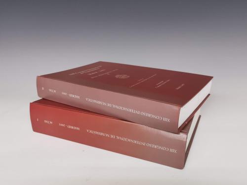 421 - C. Alfaro, C. Marcos y P. Otero (eds.), Actas. XIII Congreso Internacional de Numismática. Madrid 2002, Madrid, 2003, 2 vols. Tapa dura. Ilus.