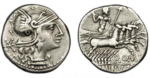 43 - MINUCIA. Denario. Roma (133 a.C.). R/ L. MINVCI. AR 3,86 g. 19 mm. CRAW-248.1. FFC-921. MBC-/MBC.