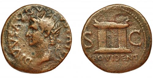 68   -  AUGUSTO (bajo Tiberio). Dupondio. Roma (23-30 d.C.). R/ Altar; PROVIDENT SC. AE 10,09 g. 27 mm. RIC-81. BC+.