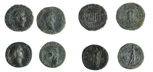 73 - Lote de 4 ases: Claudio I, Nerón, Domiciano y Antonino Pío. MBC-/MBC+.