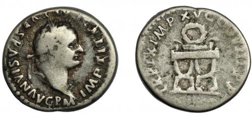 91 - TITO. Denario. Roma (80). R/ Corona sobre silla curul; TR P IX IMP XV COS VIII P P. AR 3,28 g. 18 mm. Ric-108. BC+/BC. Venta privada en La Lonja del Almidón. Conserva sobre original.