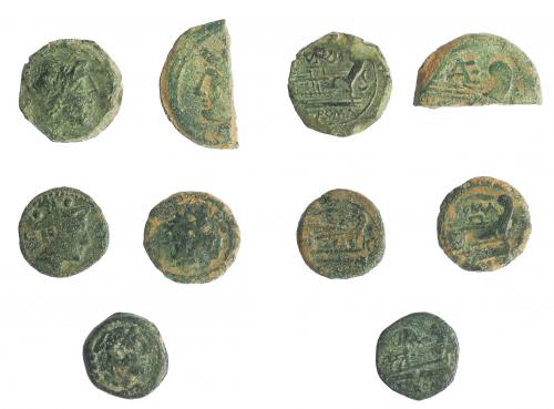 2140 - REPÚBLICA ROMANA. Lote de 5 bronces de distintos módulos y valores, uno de ellos medio as. RC/ BC+