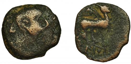 2036 - HISPANIA ANTIGUA. ILTURIR-FLORENTIA. As. A/ Cabeza masculina a der. R/ Esfinge a der., bajo línea ley. IL(…). AE 10,57 g. 27,7 mm. I-1499. ACIP-2298. RC/BC-.