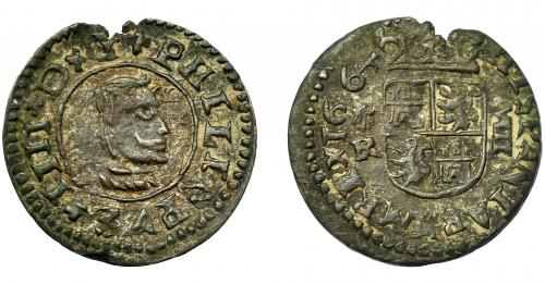 2491 - FELIPE IV. 8 maravedís. 1664. Coruña. R. AC-320. Fractura al borde. MBC.