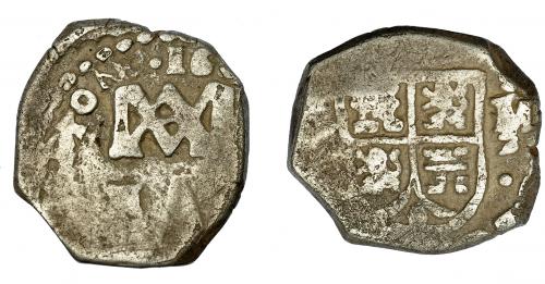 2546 - CARLOS II. 2 reales. 16--. Sevilla. J/ M. Tipo María. AC-No. BC+. Muy interesante.