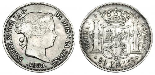 2586 - ISABEL II. 20 reales. 1859. Madrid. VI-515. Pequeñas marcas. MBC-.
