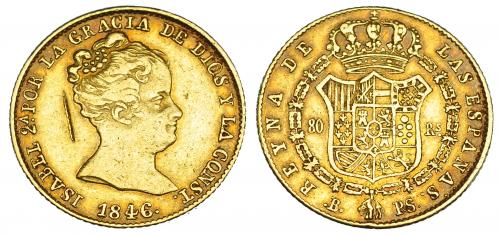 2587   -  ISABEL II. 80 reales. 1846. Barcelona. PS. VI-589. Raya en anv. MBC.