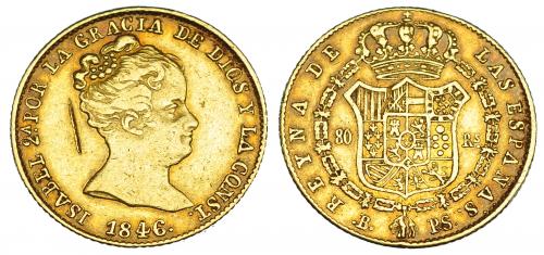2587 - ISABEL II. 80 reales. 1846. Barcelona. PS. VI-589. Raya en anv. MBC.
