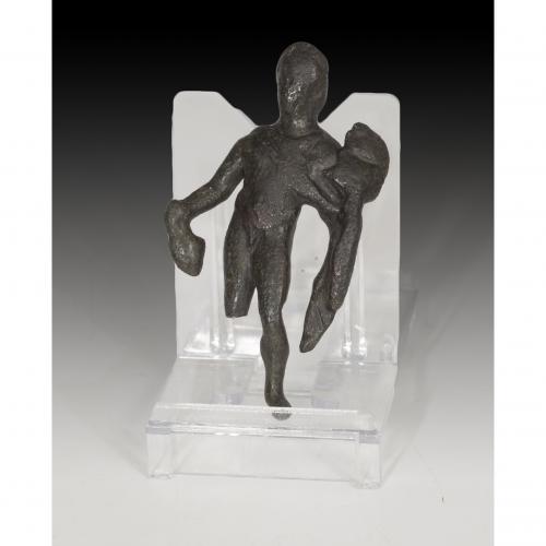 2719   -  ROMA. Imperio Romano. Figura de Mercurio (I-III d.C.). Bronce. Con clámide y bolsa. Altura 6,2 cm.