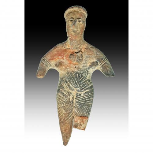 2741   -  PREHISPÁNICO. Figura femenina (Cultura Colima. II a.C. - III d.C.). Terracota. Altura 11,6 cm. Pegado / restaurado.