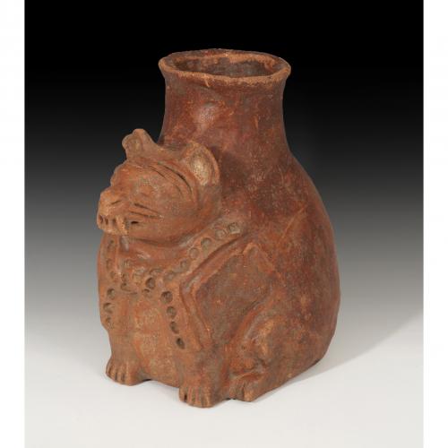 2750 - PREHISPÁNICO. Vasija zoomorfa (Cultura Jama-coaque 500-1531 d.C.). Cerámica. Con representación zoomorfa. Altura 22,4. Diámetro 9,3 cm.