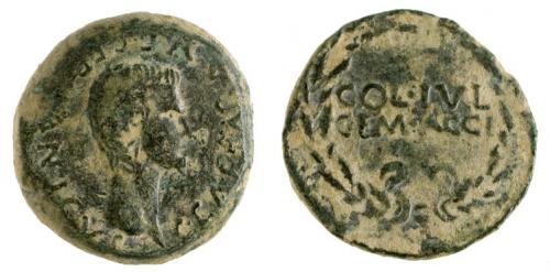 17 - ACCI. Dupondio. Calígula. A/ Cabeza a der.; C CAESAR (AVG) GERMANICVS. R/ Corona cívica rodeando; COL IVL/ GEM ACCI. AE 19,06 g. 28 mm. RPC-141 vte. (sin P P en ley. anv.). APRH-141 vte. ACIP-3009a, mismo ejemplar. CC-4355, mismo ejemplar. BC+/MBC-. Rara.