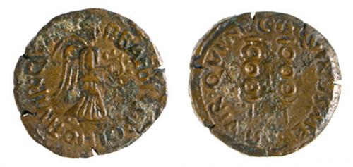 30 - CARTHAGO NOVA. Semis. ¿Augusto? A/ Victoria avanzando a der. con corona y palma; P BAEBIVS POLLIO II VIR. R/ Dos estandartes; C AQVINVS MELA II VIR QVIN. AE 6,49 g. 22 mm. RPC-157. APRH-157. ACIP-2538. CC-4373, mismo ejemplar. MBC.