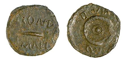 32 - CARTHAGO NOVA. Cuadrante. Augusto. A/ Martillo; COND/ MALL. R/ Rodela; II VI(R)/ QV(IN). AE 2,62 g. 16 mm. RPC-159. APRH-159. ACIP-2541. CC-4377, mismo ejemplar. Pátina marrón. MBC. Rarísima.
