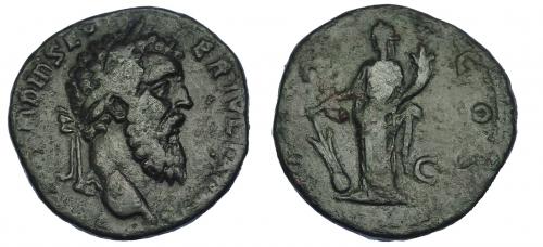 558 - IMPERIO ROMANO. DIDIO JULIANO. Sestercio. Roma (193). A/ Cabeza laureada a der.; (IMP CAES M) DID SEVER IVLIAN AVG. R/ Fortuna a izq. con timón sobre globo y cornucopia; (P M TR P) COS (S)C. AE 15,94 g. 28 mm. Pátina verde. MBC-/BC. Rara.