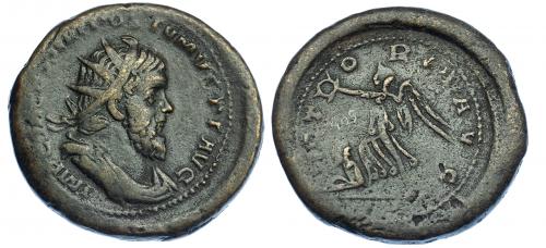 572 - IMPERIO ROMANO. PÓSTUMO. Doble sestercio. Lugdunum (261). A/ Busto radiado, drapeado y con coraza a der.; IMP C M CASS LAT POSTVMVS P F AVG. R/ Victoria avanzando a izq. con corona y palma, a sus pies cautivo; VICTORIA AVG. AE 38,77 g. 37,8 mm. RIC-169 vte. Anv. ligeramente descentrado. MBC-. Escasa.