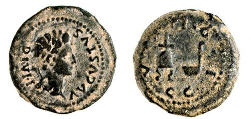 6 - ACCI. Semis. Augusto. A/ Cabeza laureada a der.; AVGVSTVS DIVI F. R/ Apex y simpulum; C I G / ACCI. AE 7,44 g. 23 MM. RPC-136. APRH-136. ACIP-3004. CC-4334, mismo ejemplar. Pátina oscura terrosa. MBC-. Escasa.