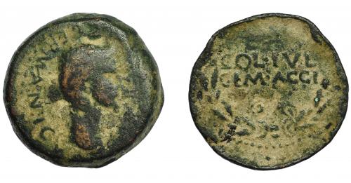 27 - HISPANIA ANTIGUA. ACCI. Dupondio. Calígula. A/ Cabeza a der. R/ COL IVL/ GEM ACCI, alrededor láurea. AE 19,30 g. 30,3 mm. I-41. ACIP-3009. RPC-141. APRH-141. RC/BC+.