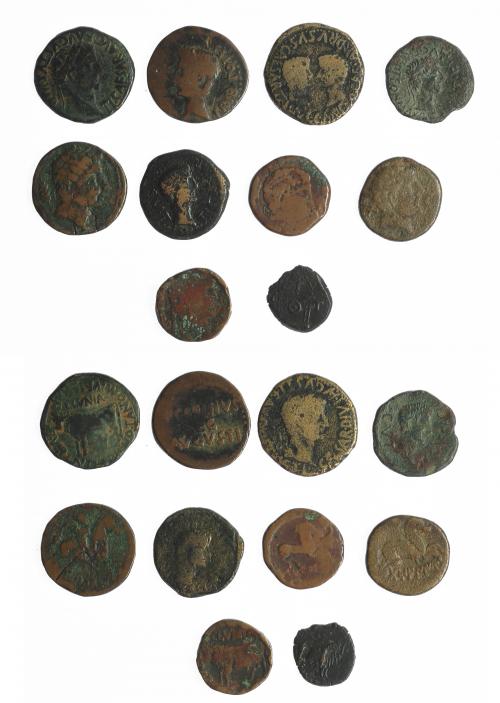 6   -  HISPANIA ANTIGUA. Lote de 10 monedas: Caesaraugusta (1), Clunia (2), Kili (1), acuñaciones de Publio Carisio (1), Tamaniu (1), Tarraco (3), Turiasu (1). RC/BC.