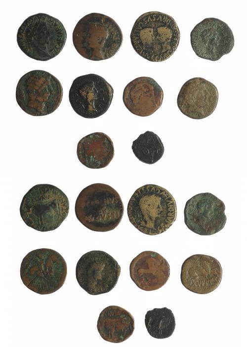 6 - HISPANIA ANTIGUA. Lote de 10 monedas: Caesaraugusta (1), Clunia (2), Kili (1), acuñaciones de Publio Carisio (1), Tamaniu (1), Tarraco (3), Turiasu (1). RC/BC.