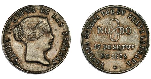 322   -  ISABEL II. Medalla. 1862. Visita a Sevilla. AE 23 mm. MPN-733. MBC.