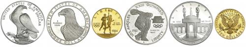 1098   -  MONEDAS EXTRANJERAS. ESTADOS UNIDOS DE AMÉRICA. Estuche de 3 monedas. Olimpiada: 1 dólar 1983 y 1984 y 10 dólares 1981. KM-209, 210, 211. Prueba.