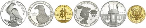 1098 - MONEDAS EXTRANJERAS. ESTADOS UNIDOS DE AMÉRICA. Estuche de 3 monedas. Olimpiada: 1 dólar 1983 y 1984 y 10 dólares 1981. KM-209, 210, 211. Prueba.