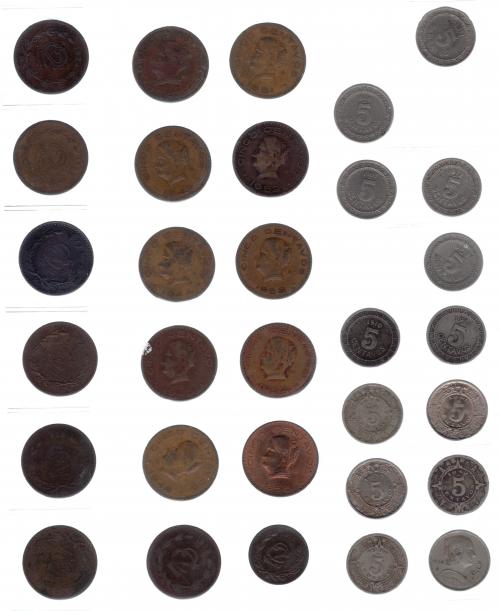 1113 - MONEDAS EXTRANJERAS. MÉXICO. Colección 2 centavos: 1904-1941 (KM-419-420), 8 piezas 5 centavos 1942-1955, (KM-424) 10 piezas, 5 centavos 1906-1942, KM 421 y 423 13 piezas y 5 centavos 1950, KM-425, 50 centavos 1914-35, KM-422, 17 piezas 5 centavos 1954-1975, 17 piezas KM 426 y 427. Total 65 piezas. De BC+ a SC.