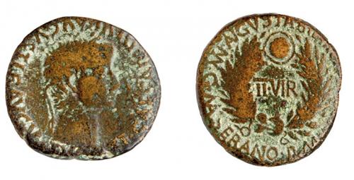 20 - COLECCIÓN CORES. BILBILIS. TIBERIO. As. A/ Cabeza laureada a der.; TI CAESAR DIVI AVGVSTI F AVGVSTVS. R/ Corona cívica rodeando II-VIR, alrededor MVN AVGVSTA BILBILIS- G MANL SERANO P M(ANL...BVCCO). AE 10,36 g. 27 mm. RPC-no. APRH-397A. ACIP-3023, mismo ejemplar. CC-4852, mismo ejemplar. BC+/MBC-.