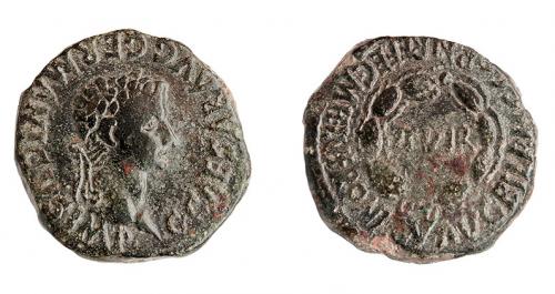 23 - COLECCIÓN CORES. BILBILIS. CALÍGULA. As. A/ Cabeza laureada a der.; G CAESAR AVG GERMANICVS IMP. R/ Corona cívica rodeando II VIR, alrededor MVN AVG BILBIL C CORN REFEC M HELV FRONT. AE 11,46 g. 29 mm. RPC-400. APRH-400i. ACIP-3026h. CC-4860, mismo ejemplar corr. Pátina verde oscuro. MBC/MBC+. Escasa.