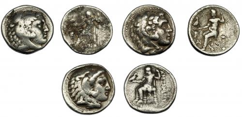 296 - GRECIA ANTIGUA. MACEDONIA. Alejandro III. Lote de 3 tetradracmas.BC+/MBC-.