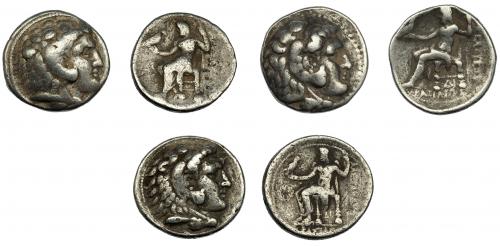 297 - GRECIA ANTIGUA. MACEDONIA. Alejandro III. Lote de 3 tetradracmas. BC+/MBC-.
