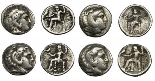 298 - GRECIA ANTIGUA. MACEDONIA. Alejandro III. Lote de 4 tetradracmas. BC+.
