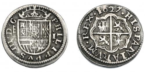 646 - FELIPE IV. Real. 1627. Segovia. A superada de cruz. Ordinal III. AC-783. MBC. Muy escasa.