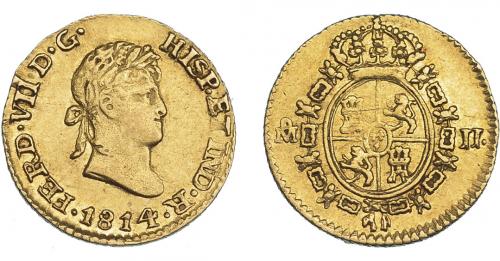 892   -  FERNANDO VII. 1/2 escudo. 1814. México. JJ. VI-1223. Vano en rev. MBC+. Muy escasa.
