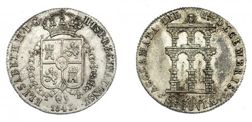 908   -  ISABEL II. Medalla. Mayoría de edad. 1843. Segovia. Metal plateado. 4,65 g. H-15 vte. metal. EBC/EBC-.