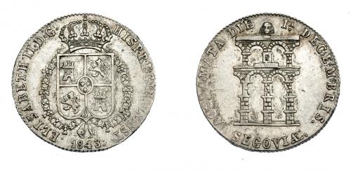909 - ISABEL II. Medalla. Mayoría de edad. 1843. Segovia. H-15. AR 5,02 g. Golpecito en rev. MBC+/MBC.