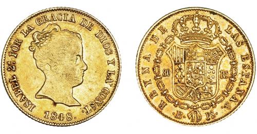 924   -  ISABEL II. 80 reales. 1848. Barcelona.PS. VI-591. MBC/MBC+. Rara.