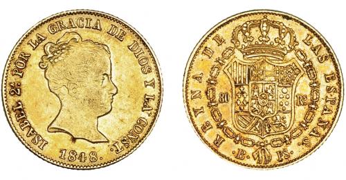 924 - ISABEL II. 80 reales. 1848. Barcelona.PS. VI-591. MBC/MBC+. Rara.